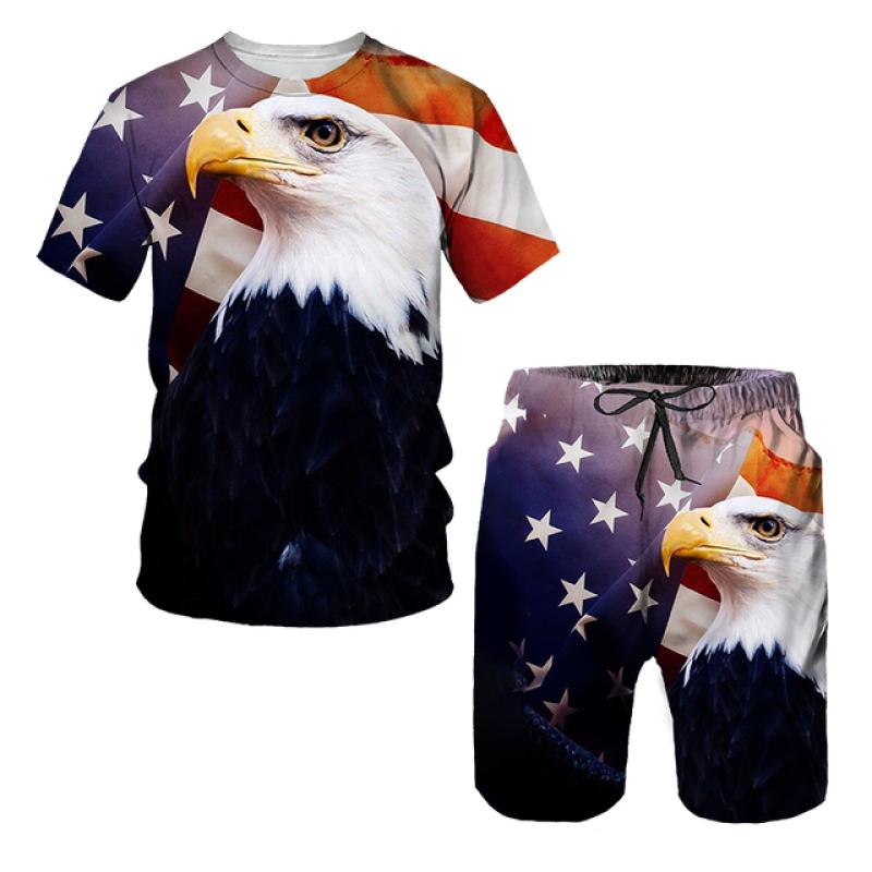Creative Eagle USA Flag 3D Board Shorts Trunks Summer Men's Two Piece Set  Beach Swiming Shorts Casual Short Pants Beach Clothes