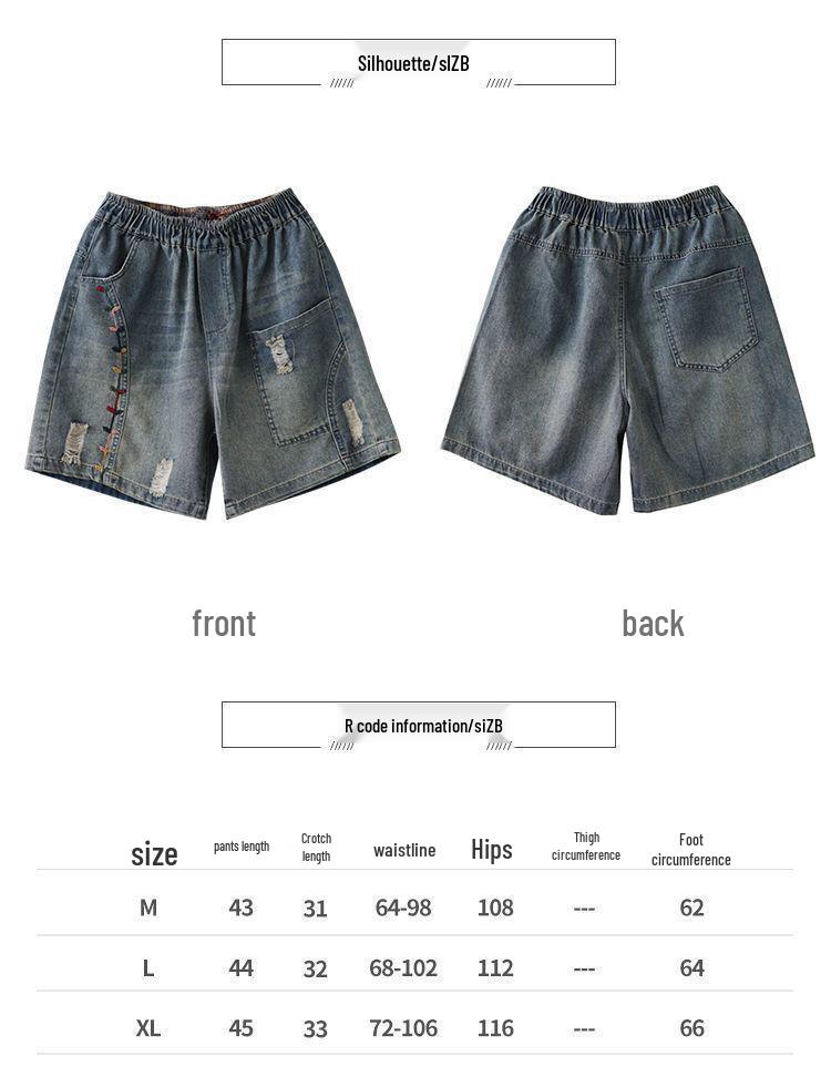 Women's Summer Denim Wide-Leg High-Waist A-Line Shorts, Plus Size, Five-Point Length