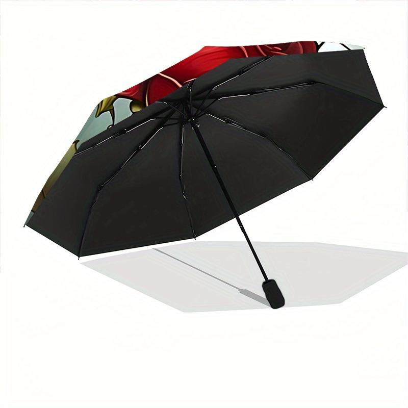 1pc Rose Garden StainedGlass Compact Travel Umbrella, Automatic Folding Lightweight Windproof 8-Bone Reinforced Design, Portable for Backpac