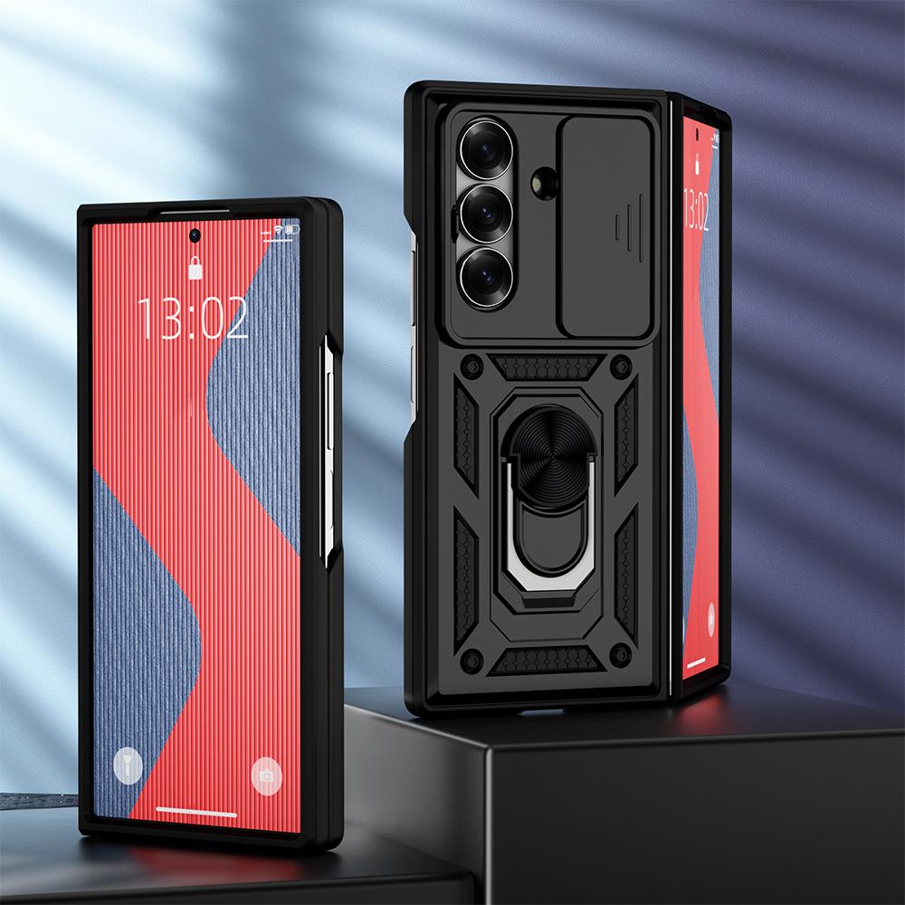 

KEYSION Shockproof Case for Samsung Z Fold 7 6 5 Slide Camera Protection Ring Stand Phone Back Cover for Galaxy Z Fold 5 6 7 5G for Galaxy Z Fold 5 чёрный