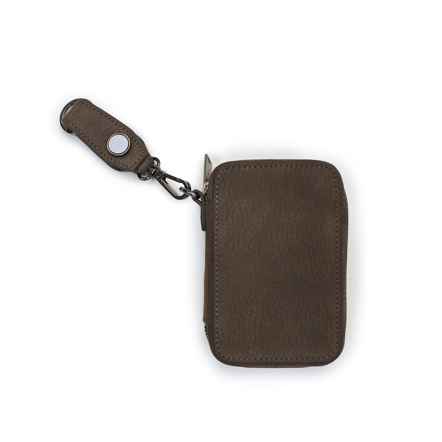 

CIE FOLK KEYCASE - L BROWN Genuine Leather Nubuck with Hook and Eye Closure, Reflector, Round Zipper, Smart Key Case, Card Slots, Men s and Women s