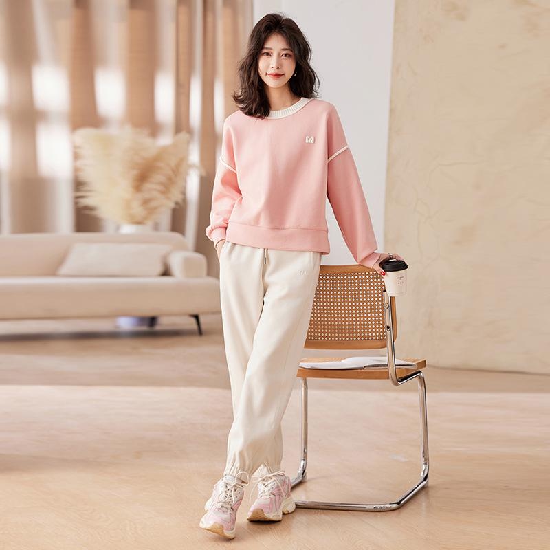 

Розовый шикарный и красивый костюм для полноватых девушек на весну, новый, для ношения весной и осенью, повседневный, с контрастной расцветкой, спортивный комплект из двух предметов XL