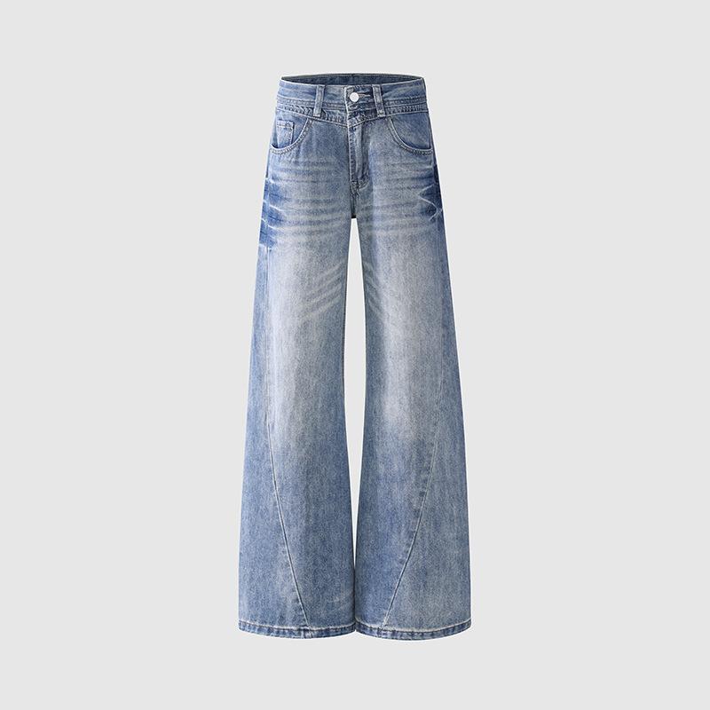 American retro low-rise wide-leg jeans new thin and loose drape straight micro-flared pants black and gray