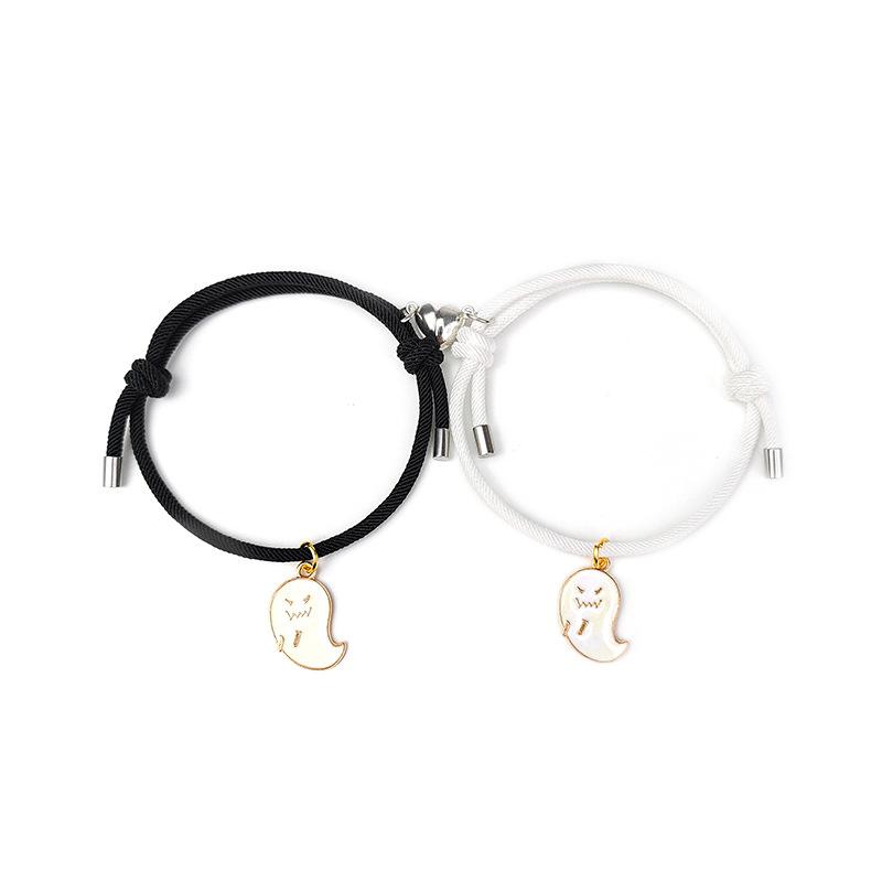 Romantic Couple Heart Magnetic Attracting Bracelets for Women 2PCS Cute Cartoon Ghost Pendant Bracelet Friendship Jewelry Gift