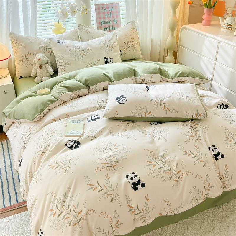 Class A Maternal And Infant Grade Washed Cotton Bed Four-Piece Set, Children'S Cartoon Bed Sheet Quilt Cover, Dormitory Single Quilt Cover 3Pcs Set