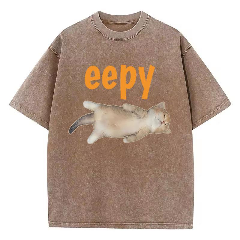 Hip Hop Retro T Shirt Vintage Washed Cotton T-Shirt Fashion Eepy Cat Graphic Tee Casual Streetwear Spring Summer Tee