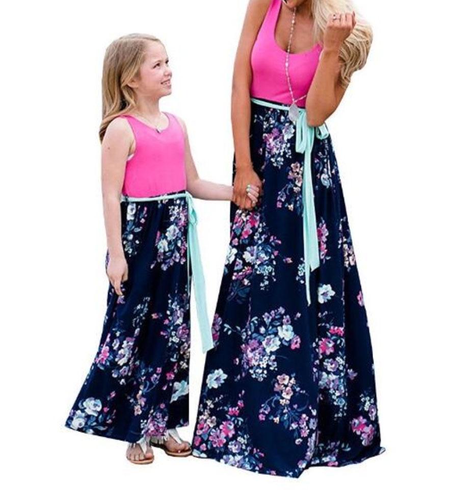 Elegant Floral Holiday Maxi Dress Family Matching For Mom And Daughter