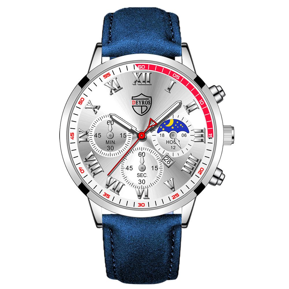 

Модний модний студентський годинник Чоловічий годинник з календарем Цифровий годинник з великим циферблатом Чоловічий діловий кварцовий годинник зі шкіряним ремінцем срібний/синій