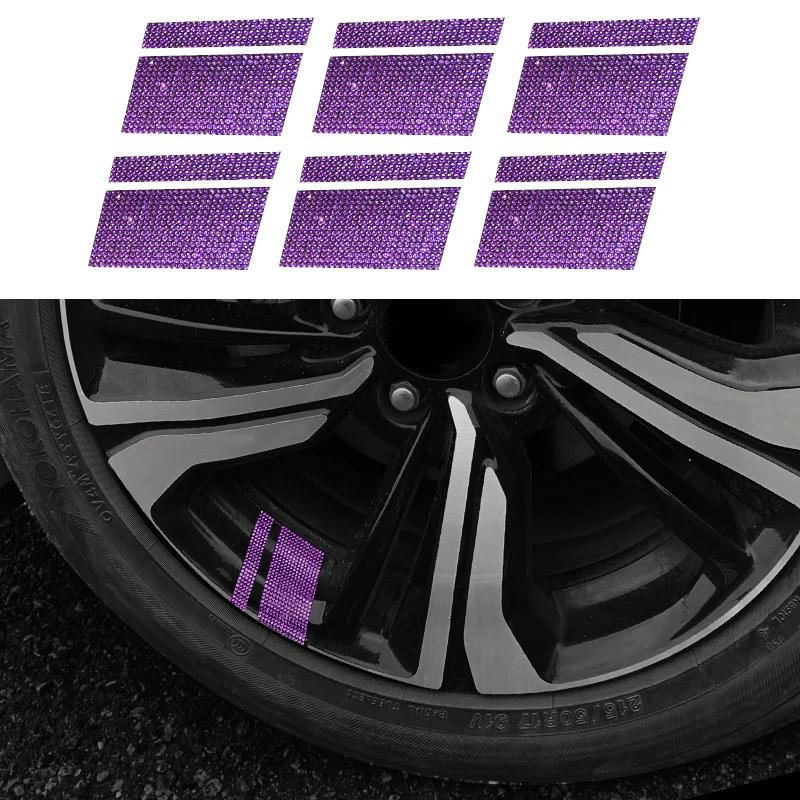 6Pcs Reflective Car Wheel Rim Stickers Mark Stripe Racing Wheel Hub Decals for Size 18" - 21" Bling Rhinestone Decor Sticker