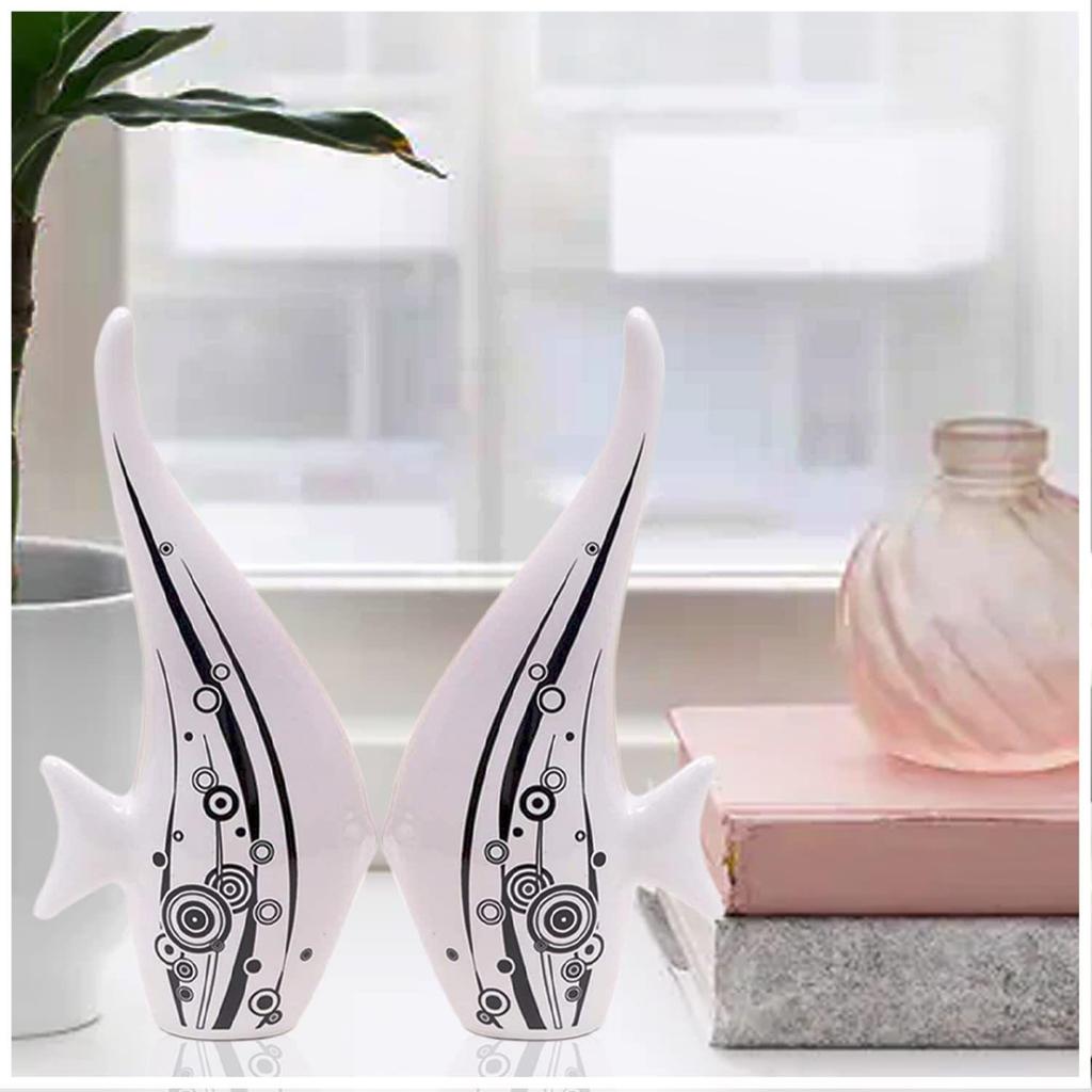 Modern Minimalist White Bubble Fish Art Figure | Beautiful Home Decor- (Set of 2 Pc)