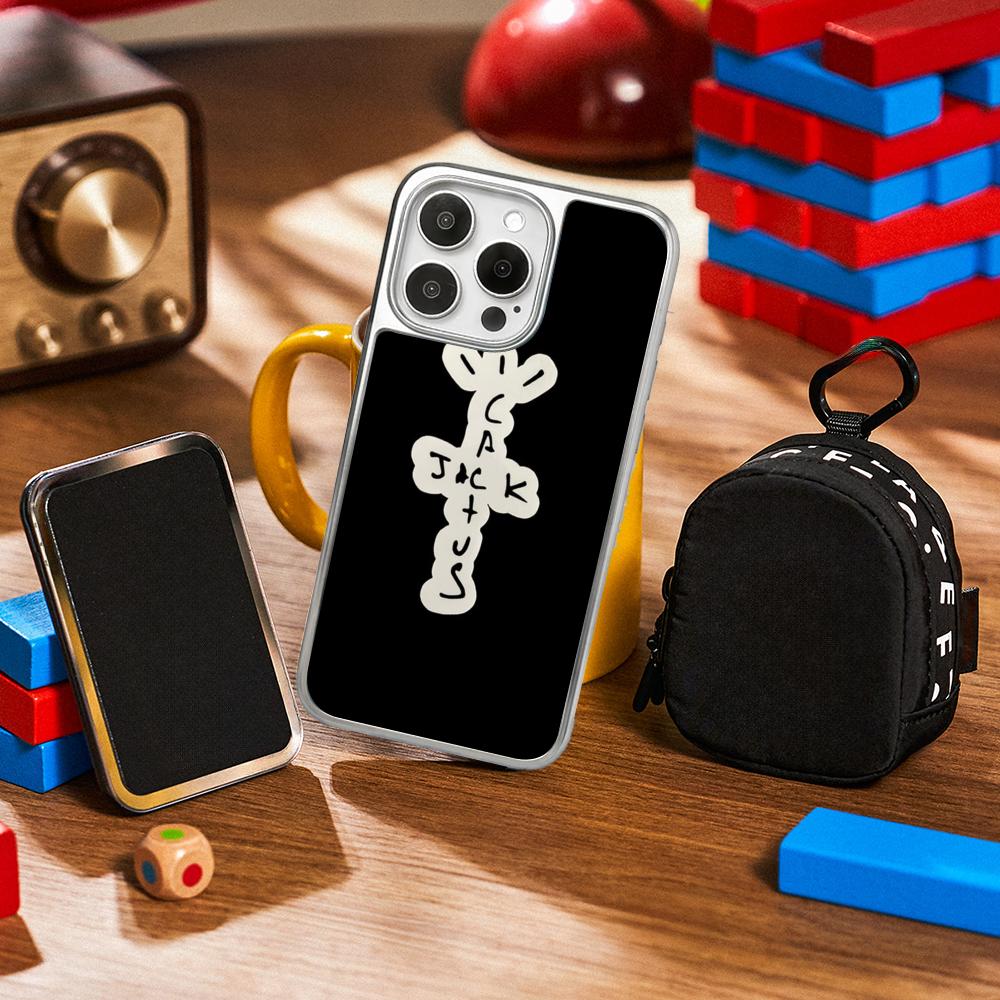 

Fashion T-travis S-scott cool logo Phone Case for iPhone 16 15 14 13 12 11 Pro Max Sheepskin Silver-edged protective case iPhone14Pro