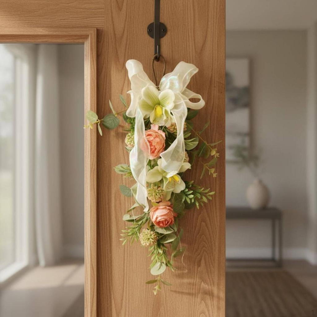 Artificial Flower Wreath Realistic Flowers Hanging Floral Swag Spring Summer Decor LED Hoop
