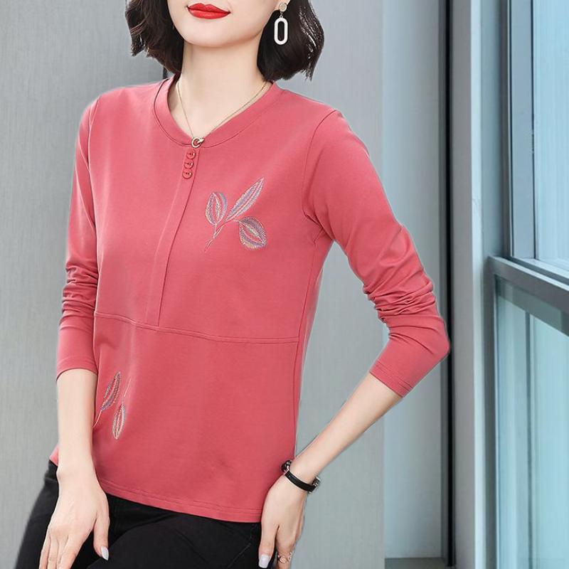 

Повседневная футболка с вышивкой для поездок на работу, с круглым вырезом, весенне-осенняя, с длинным рукавом, на пуговицах, свободный пуловер 4XL арбуз красный