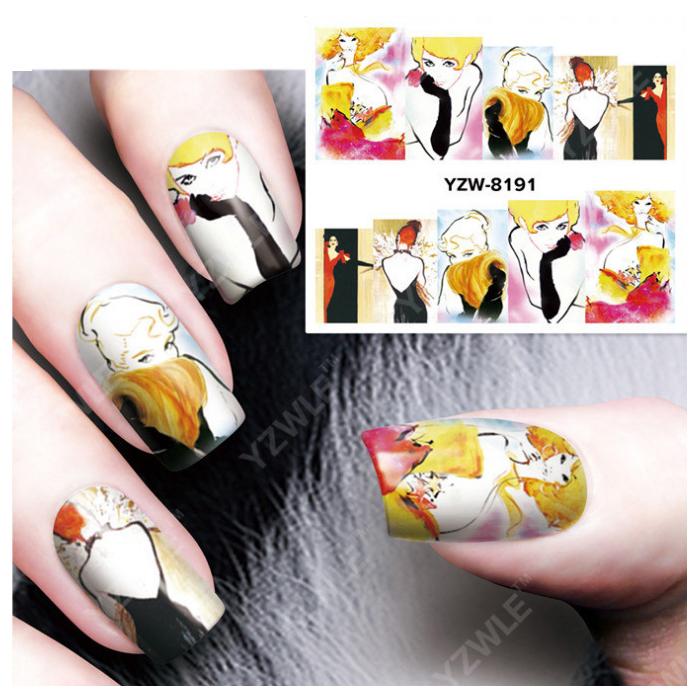

1 лист модный женский дизайн переносная наклейка для ногтей наклейка украшения для ногтей живопись портретные цветы