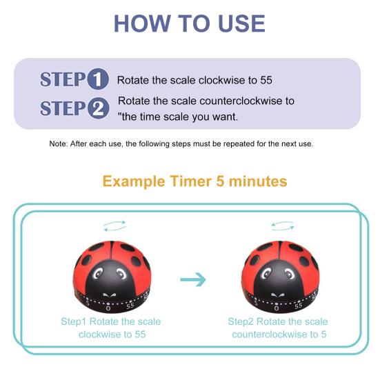 Ladybug Mechanical Timer 360 Degree Rotating Kitchen Countdown Clock Productivity Timer Cute Desk Decor for Cooking Studying