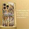 Luxury Diamond Horse Pattern Gold Metallic Paint Glass Phone Case For iPhone 17 16 15 14 13 12 11 Pro Max Plus 17 Air 16E Cover