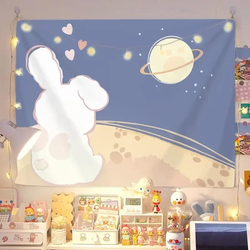 Moon Rabbit Cartoon Decorative Tapestry Home Wall Living Room Office Decorative Tapestry