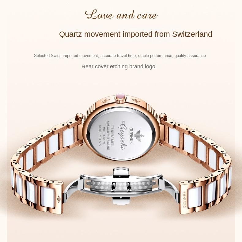 OUPINKE Brand Watches Women's Diamond-encrusted Four-leaf Quartz Waterproof Watch Women's Watch