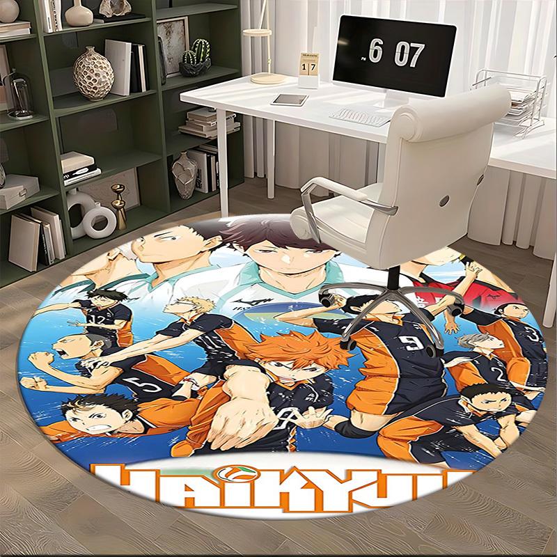 1pc Haikyuu Anime Design Round Carpet - Office Chair Mat, Non-Slip Rug for Home Decor, Living Room, Bedroom, Game Room