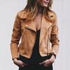 Women's Retro Short Faux Leather Jacket Tracksuit Jacket Women's Biker Jackets Zip Up Faux Leather Jacket With Pockets Mid Motorcycle Coat