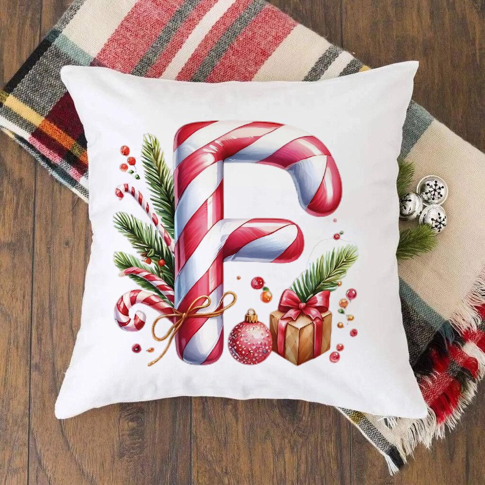 Christmas Kids Bedroom Cushion Cover Christmas 26 Letter with Santa Claus Couch Pillow Cover Xmas Party Decor  Presents for Famliy Kids