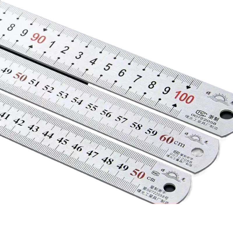 Riglă din Oțel Inoxidabil Față-Verso, Îngroșată pentru Desen Studențesc, Disponibilă în 15/20/30/50 cm și 1 Metru