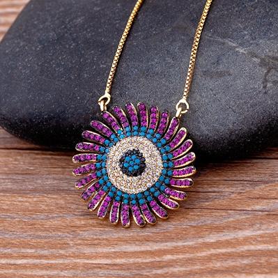 

Hot Sale Turkish Evil Eye Green/Purple Pendant Women Bohemian Rhinestone Link Chain Choker Necklace Lucky Zircon Jewelry Gifts