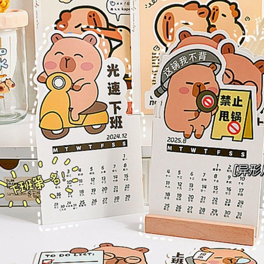 Creative 2025 Desk Calendar Cartoon Practical Calendar Stationery Capybara Calendar  Making Plans