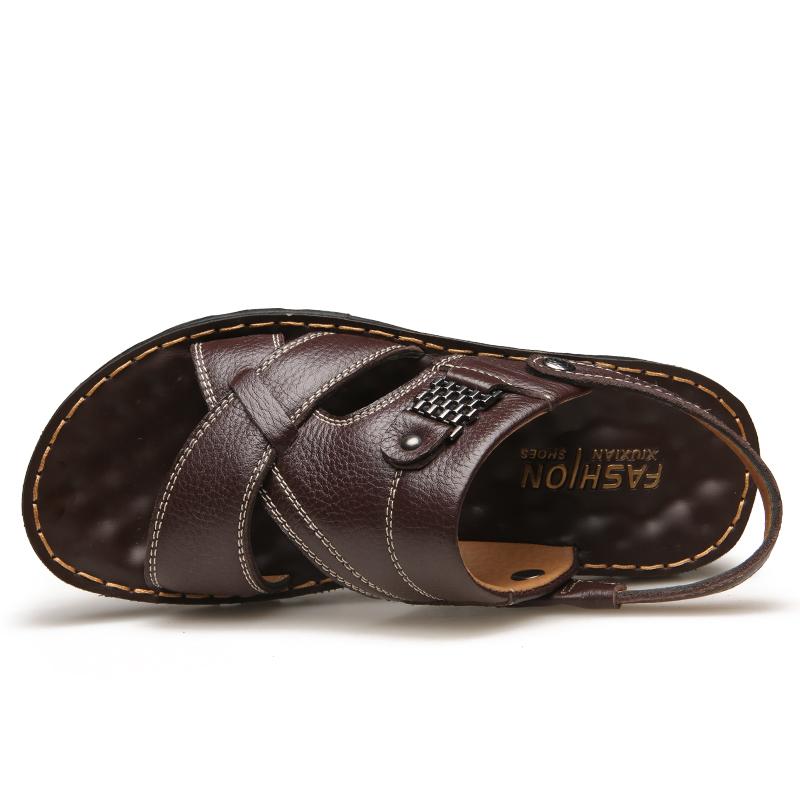 Fashion Men's Leather Sandals Adjustable Heel Strap for Easy Wear, Cross-Strap Breathable Design Anti-Slip Thick Sole Summer Beach Shoes