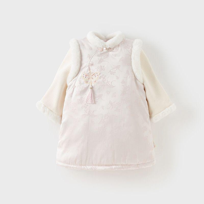 David Bella Girls  Dress New Winter Style Chinese Style Children s Fleece Hanfu Dress for One-Year-Old Girls New Year Dress Light Pink [Ready in Stock] 110
