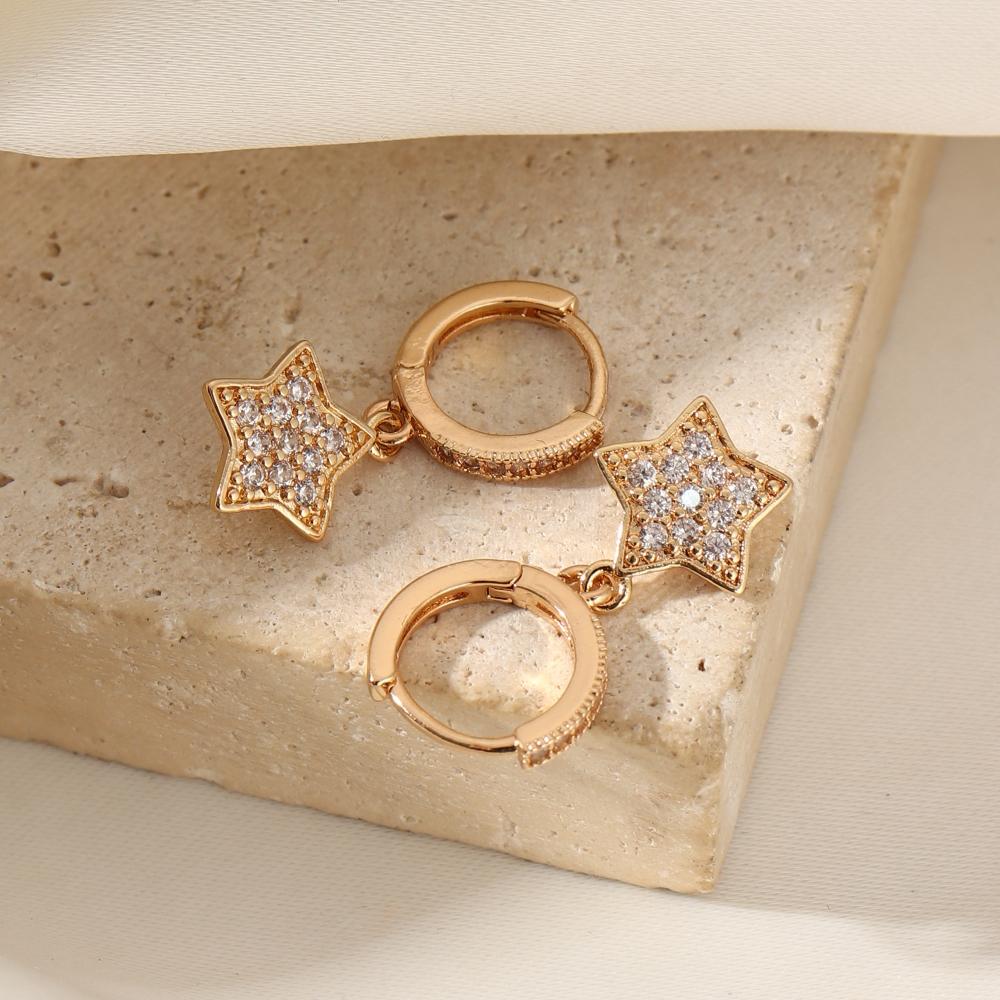 1 Pair Simple Five-pointed Star Dangle Earrings for Women Cubic Zirconia Jewelry Daily Wedding Party Accessories