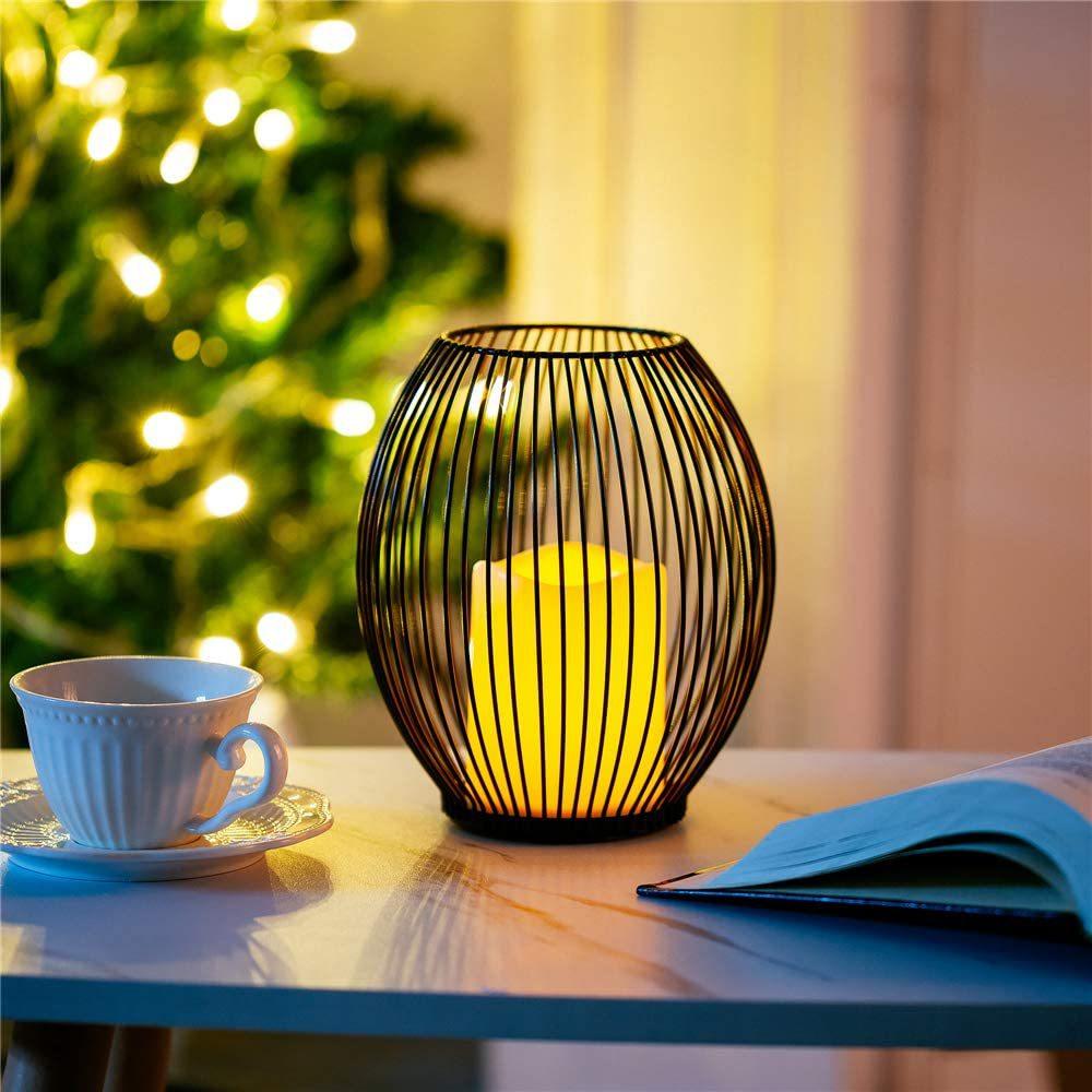 

Black Candle Lantern with LED Candle Iron Candle Holder for Indoor Ontdoor Cordless Table Lamp Home Decorations