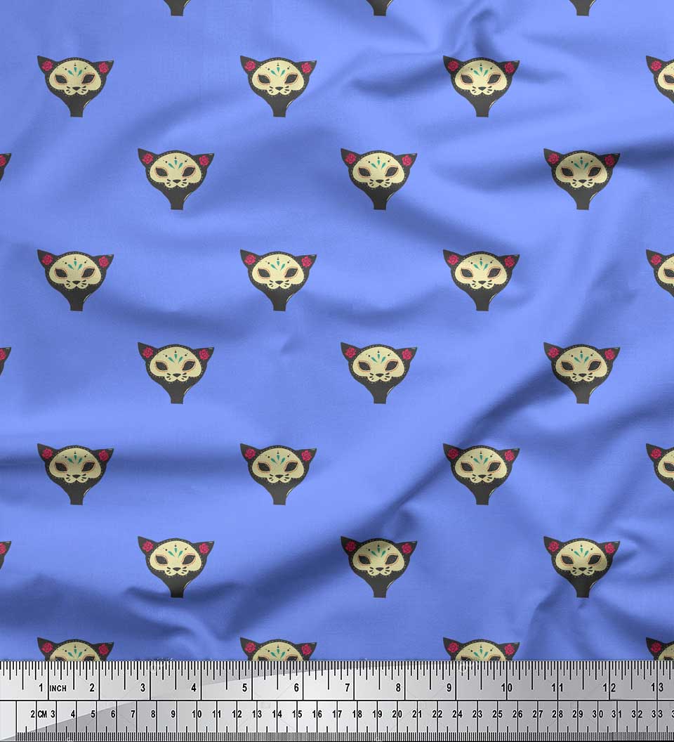 

Soimoi Green Japan Crepe Satin Fabric Tribal Cat Face Print Sewing Fabric metre 42 Inch 42 Inch Wide - Poly Crepe синій