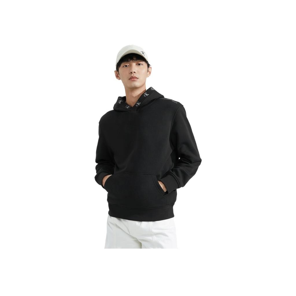 Calvin Klein Fashion Loop Letter Jacquard Fleece Hoodie Men hoodies Space-Black ZM02448BEH