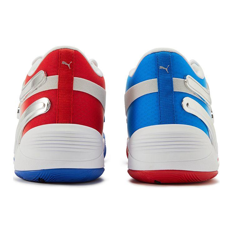Puma Trc Blaze Court Round Toe Lace-Up Shock Absorbing Non-Slip Wear-Resistant Low-Top Basketball Shoes Unisex Sneaker White Blue Red 377278-01