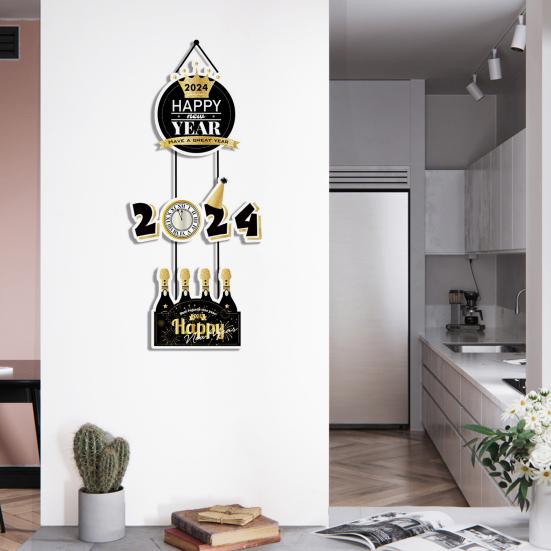 3ks 2024 Dveřní plaketa na Silvestrovský večírek se závěsným lanem Vytvořte slavnostní atmosféru Jemné zpracování Dveřní cedule