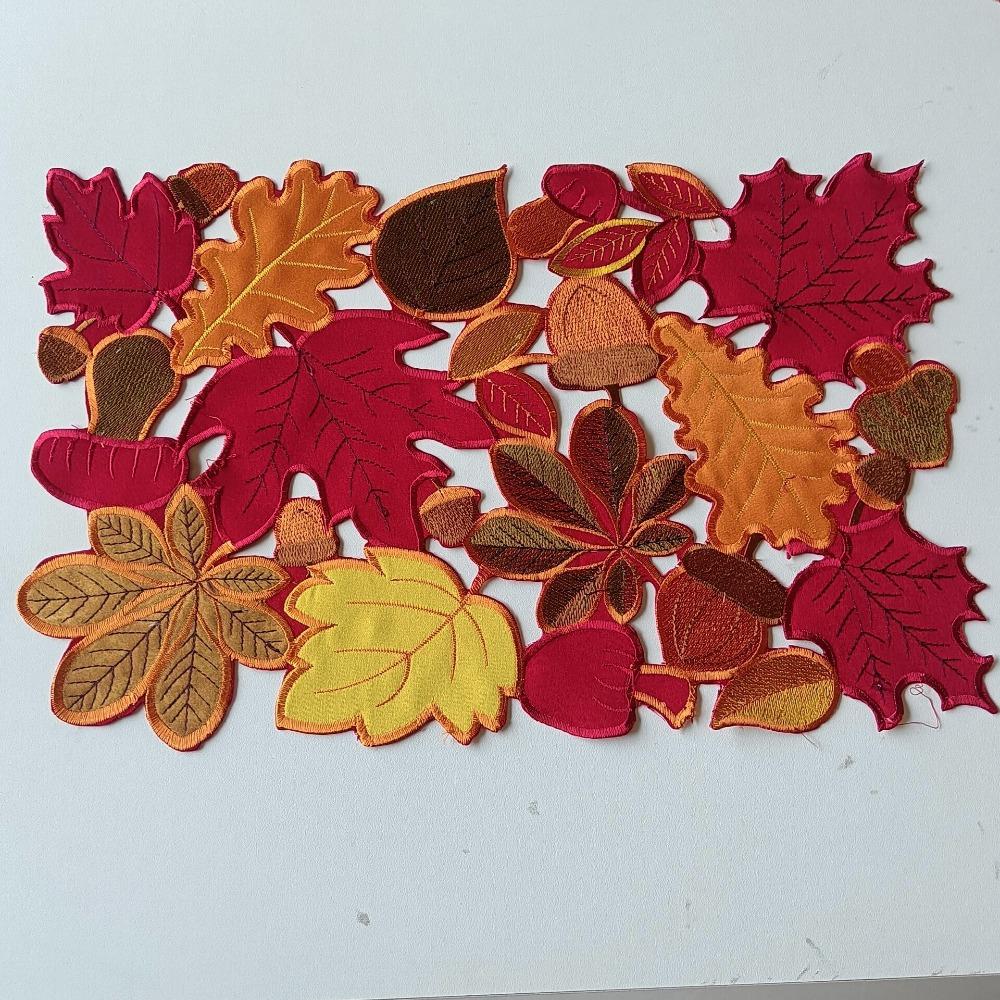 Brown Maple Design Maple Leaf Table Runner Autumn Colors Harvest Theme Table Cloth Flocked Texture Embroidered Table Runner