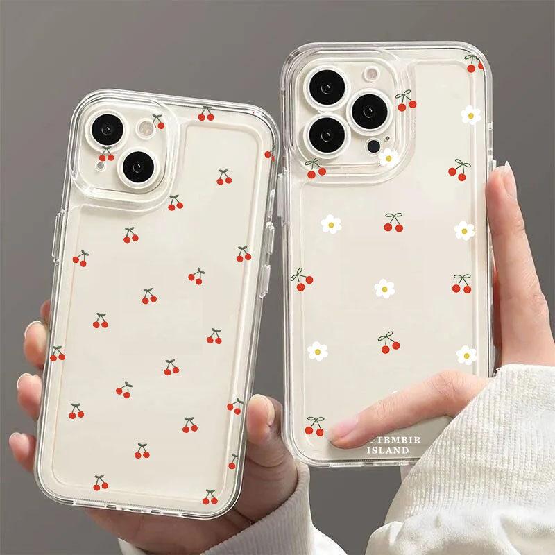 INS Red Cherry Floral Clear Case for Xiaomi Redmi Note 14 13 12 Pro Plus 5G 11 10 Pro 12S 11S 10S 4G Redmi 14C 13C 12 13 Cover