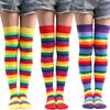 Boven 12 Jaar Nieuwjaar Kerstmis Cosplay Feest Sokken Boven de Knie Regenboog Gestreept Gebreide Lange Sokken voor Grote Meisjes Vrouwen