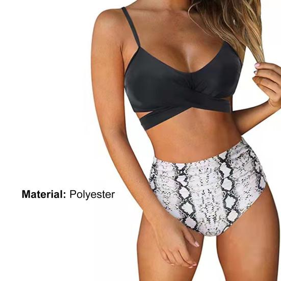 2Pcs/Set Printing Swimsuit Sexy Wire Free Front Cross Bikini Set for