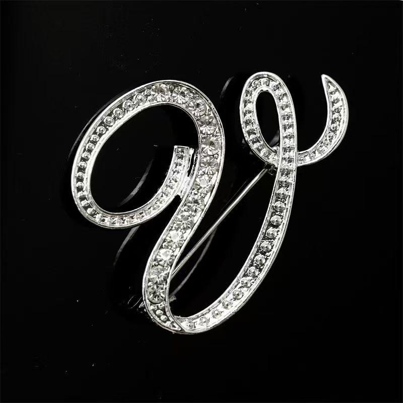 Minimalist Rhinestone Alphabet Brooch: Elegant Geometric Pin for Sweaters or Coats