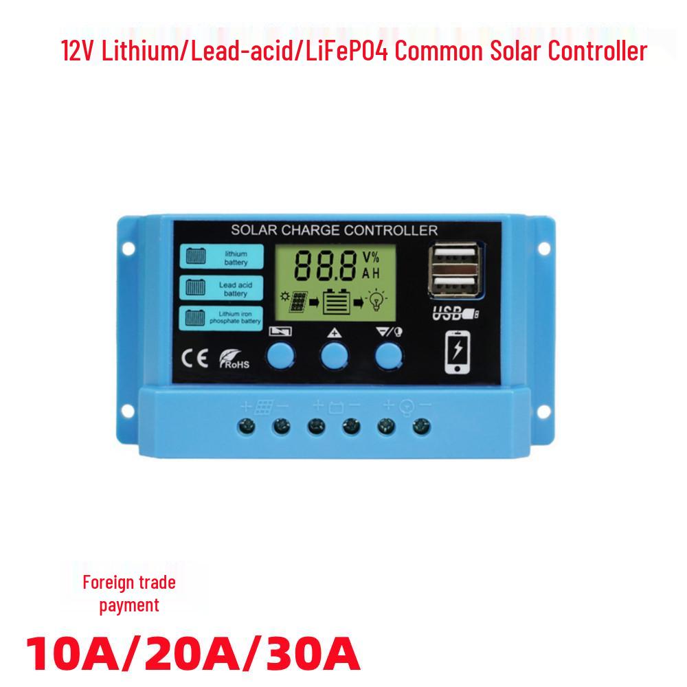 12V/24V Solar Charge Controller with LCD, Lithium-Iron-Lead Acid Compatible, PWM Photovoltaic