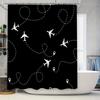 Black And White Travel Shower Curtain Airplane Route Design For Bathroom Decorations In Various Sizes!