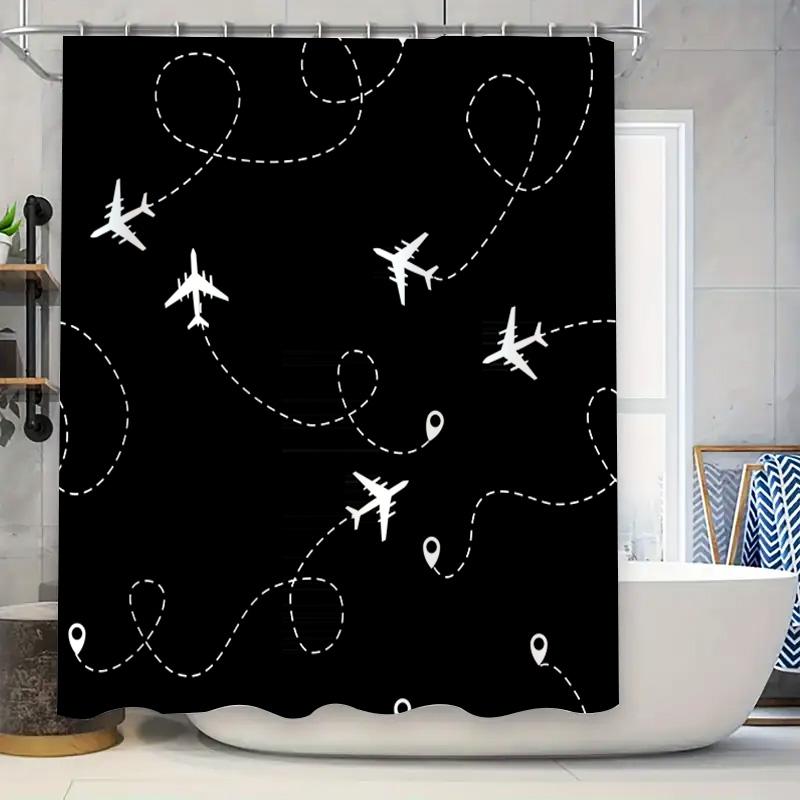 

Black And White Travel Shower Curtain Airplane Route Design For Bathroom Decorations In Various Sizes! W60H190(CM)-1 Pcs