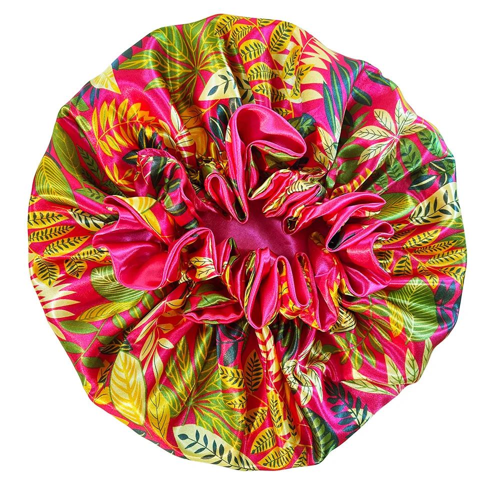 Newly Women Satin Solid Bonnet Cap Fashion Double Layer Silky Bonnet For Lady African Printing Sleep Hat Hair Care Head Wrap
