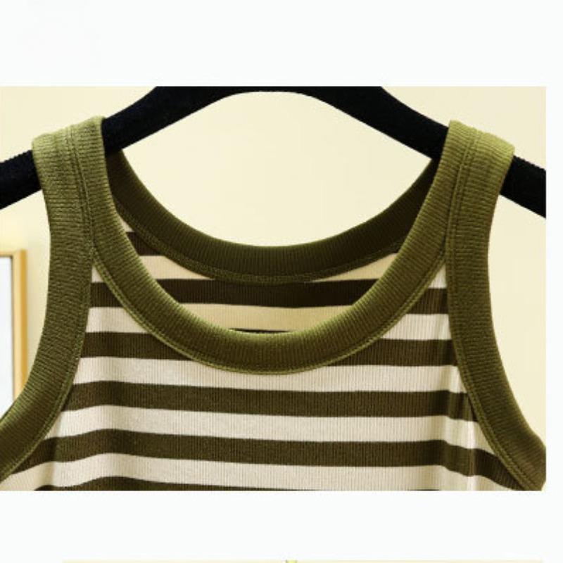 Camiseta sin mangas con tirantes finos para mujer, informal, ajustada, a la moda, camisola sin mangas, cuello redondo, camiseta interior holgada de verano, camisolas a rayas