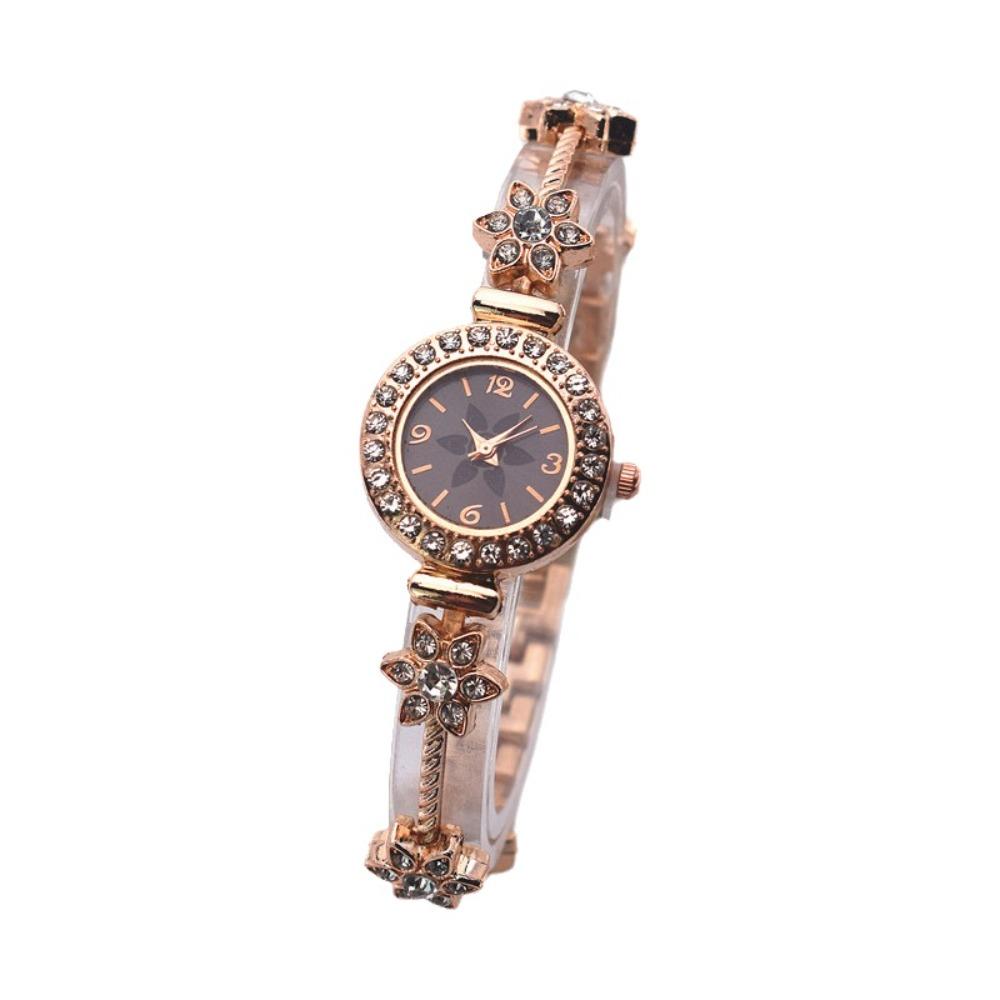 with Adjustable Bracelet Circle Shaped Watch Rhinestone Wrist Decoration Quartz Watches  Women Girl