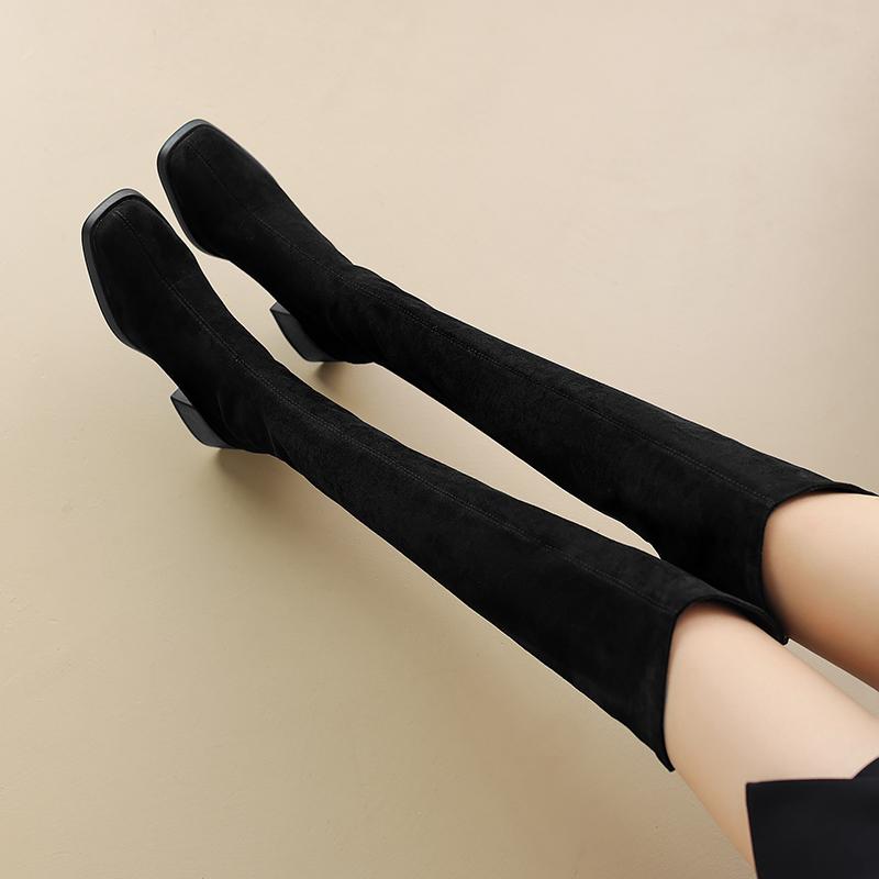 Botas de tacón alto para mujer, otoño e invierno, nuevas botas hasta la rodilla elásticas de gran tamaño y tacón grueso