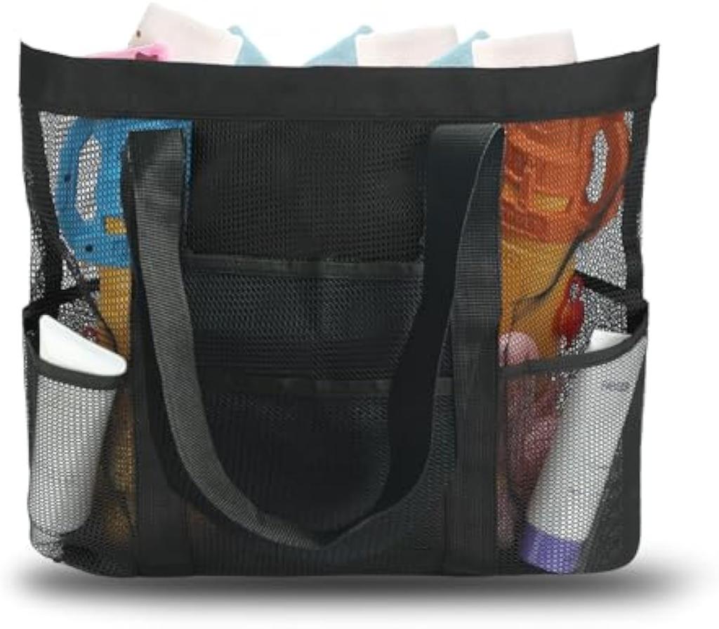 Mesh Beach Bag For Women Waterproof Beach Tote Bags With 9 Pocket For Family Quick-Drying Spacious