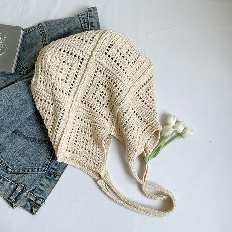 New Trend Women's Bag Crochet Handbag Retro Knitted Solid Color Hollow Top-handle Tote Bag Travel Shopper Shoulder Bag CLE